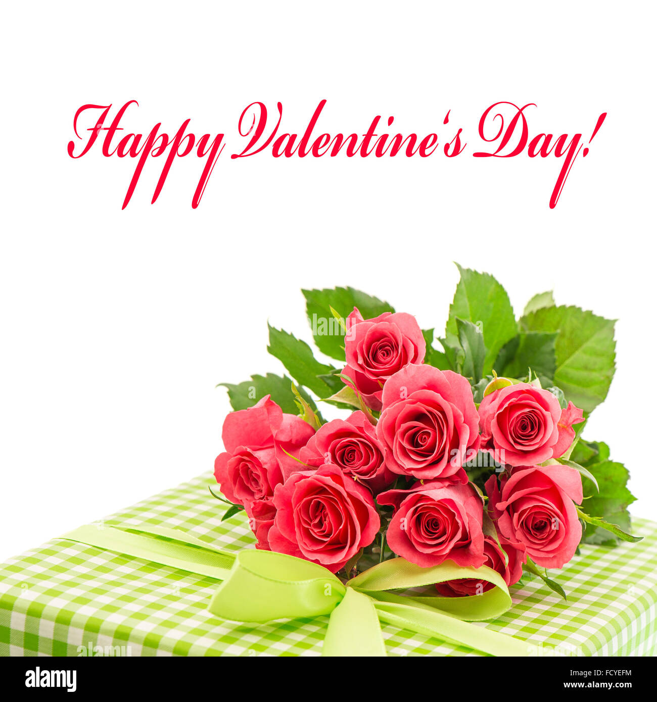 Roses roses avec don. Bouquet de fleurs Banque D'Images