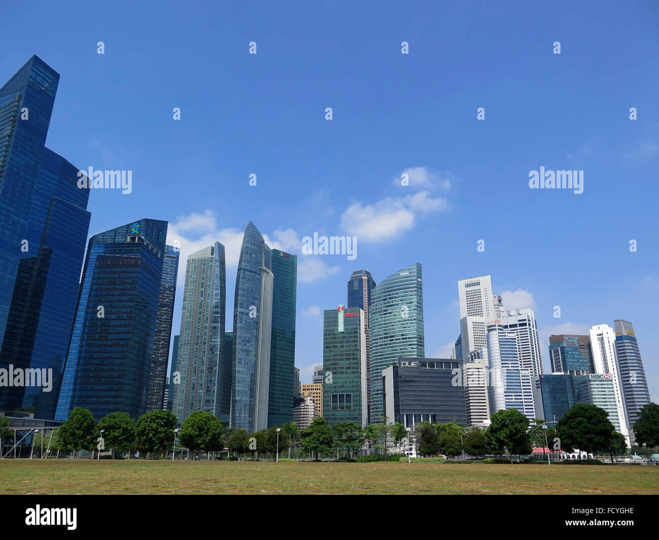 Panorama de la ville de Singapour à Boat Quay, Quartier Financier , Singapour, en Asie Banque D'Images