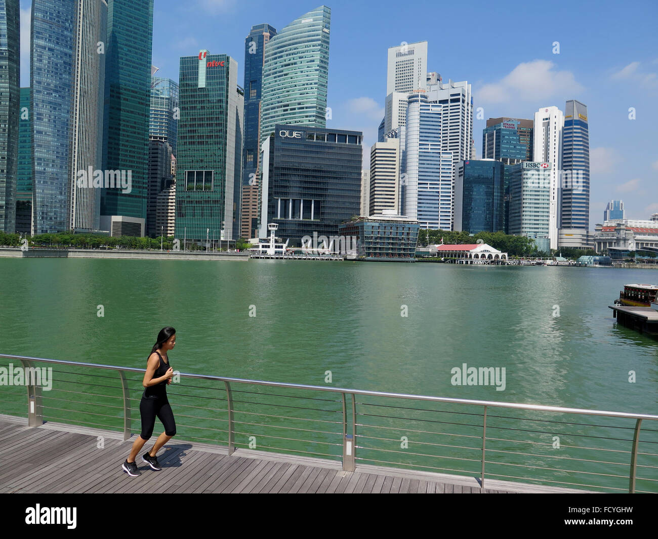 Panorama de la ville de Singapour à Boat Quay, Quartier Financier , Singapour, en Asie Banque D'Images