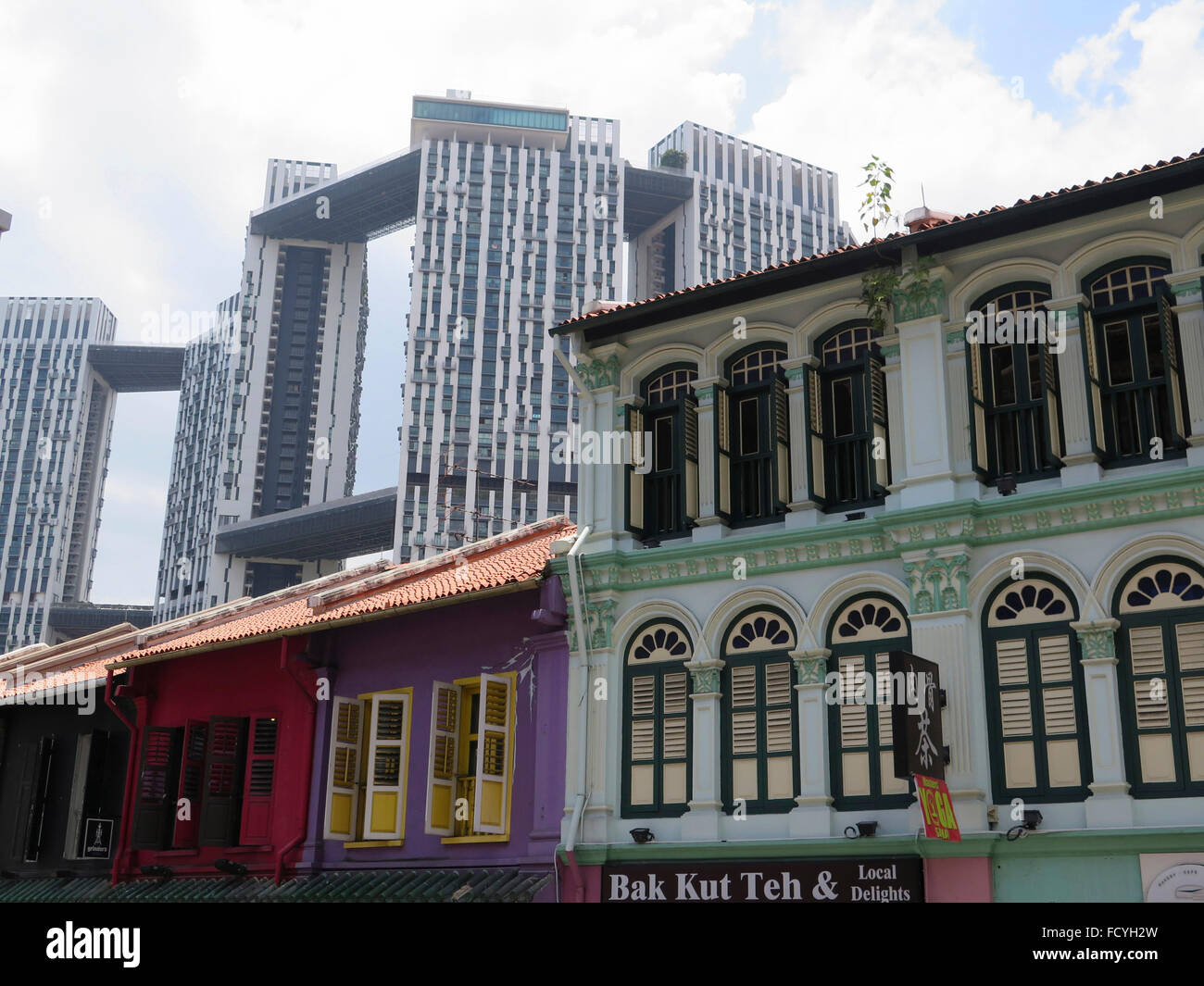 Maisons anciennes à Chinatown, Singapour, Asie Banque D'Images