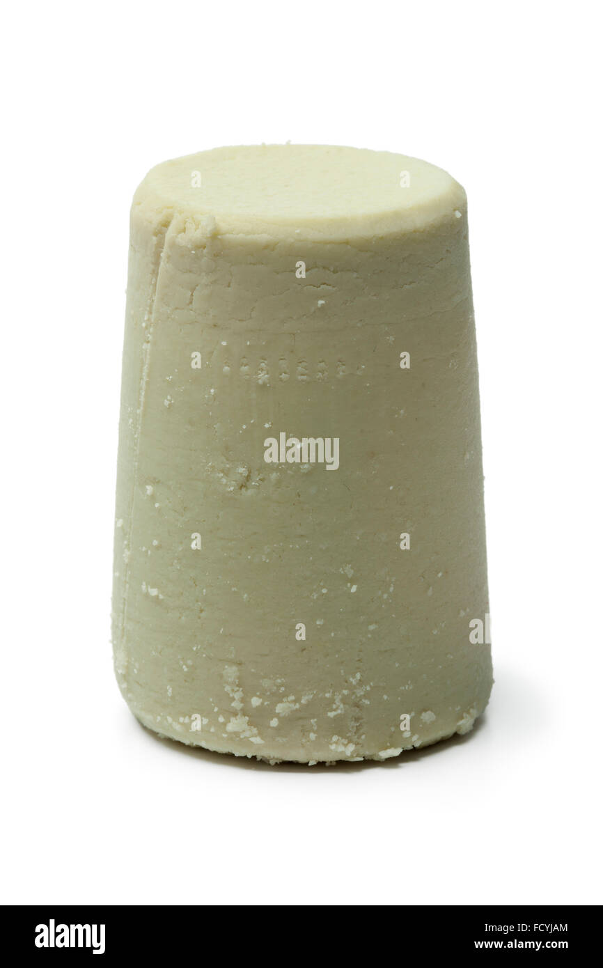 « Schabziger » suisse entière traditionnelle fromage sur fond blanc Banque D'Images