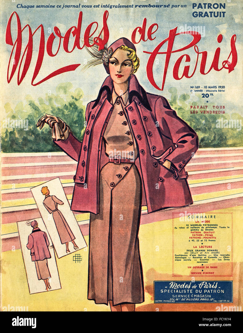 Couverture de magazine de mode vintage original Modes de Paris à partir de 1950 en date du 10 mars 1950 Banque D'Images