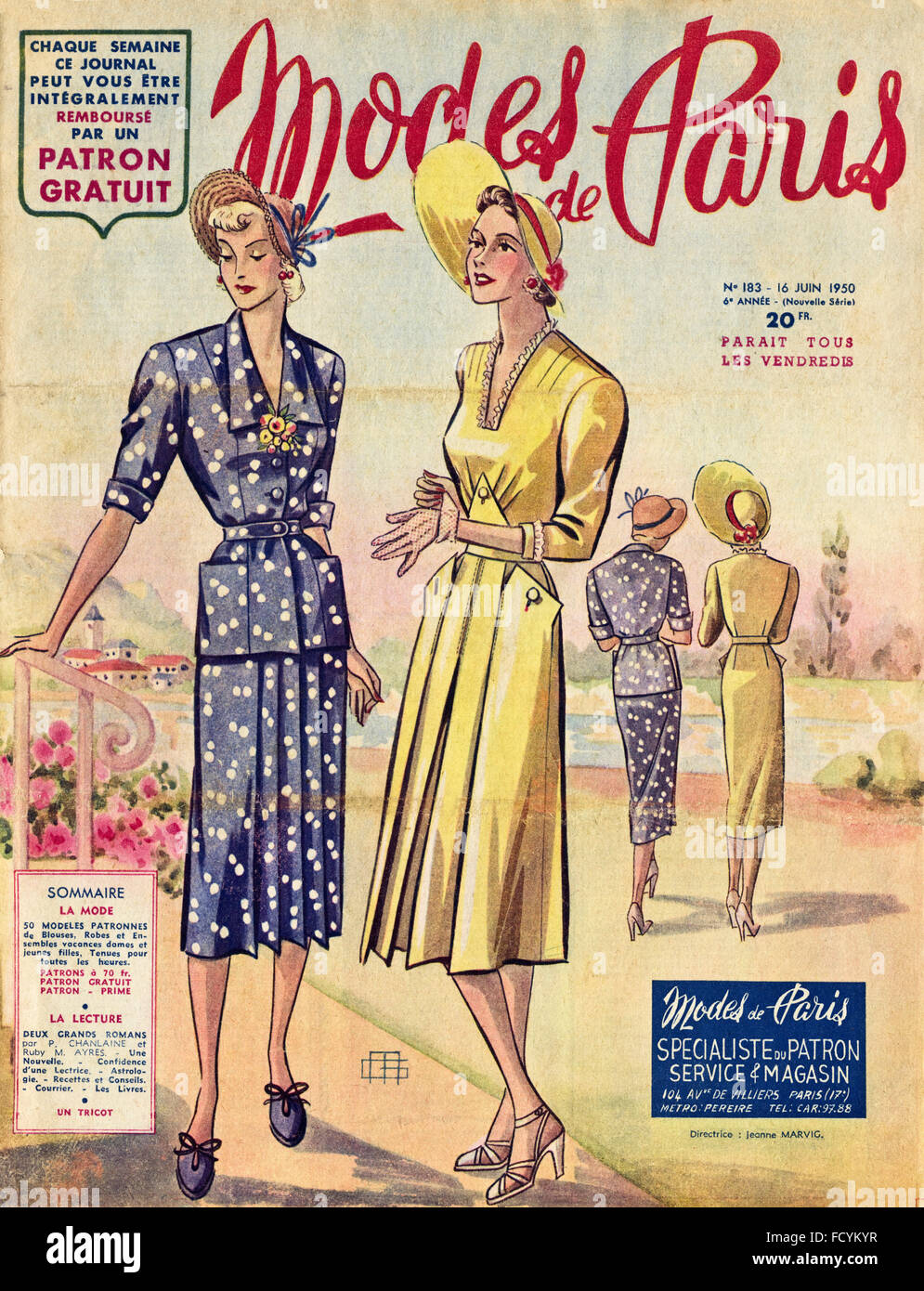 Couverture de magazine de mode vintage original Modes de Paris à partir de 1950 en date du 16 juin 1950 Banque D'Images