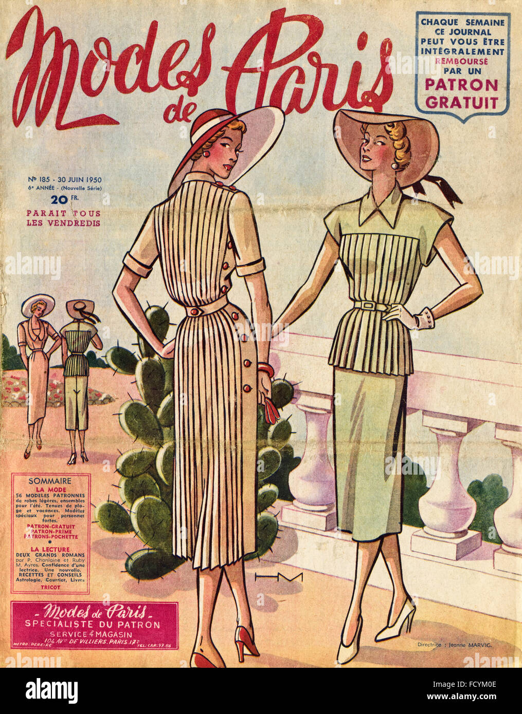 Couverture de magazine de mode vintage original Modes de Paris à partir de 1950 en date du 30 juin 1950 Banque D'Images