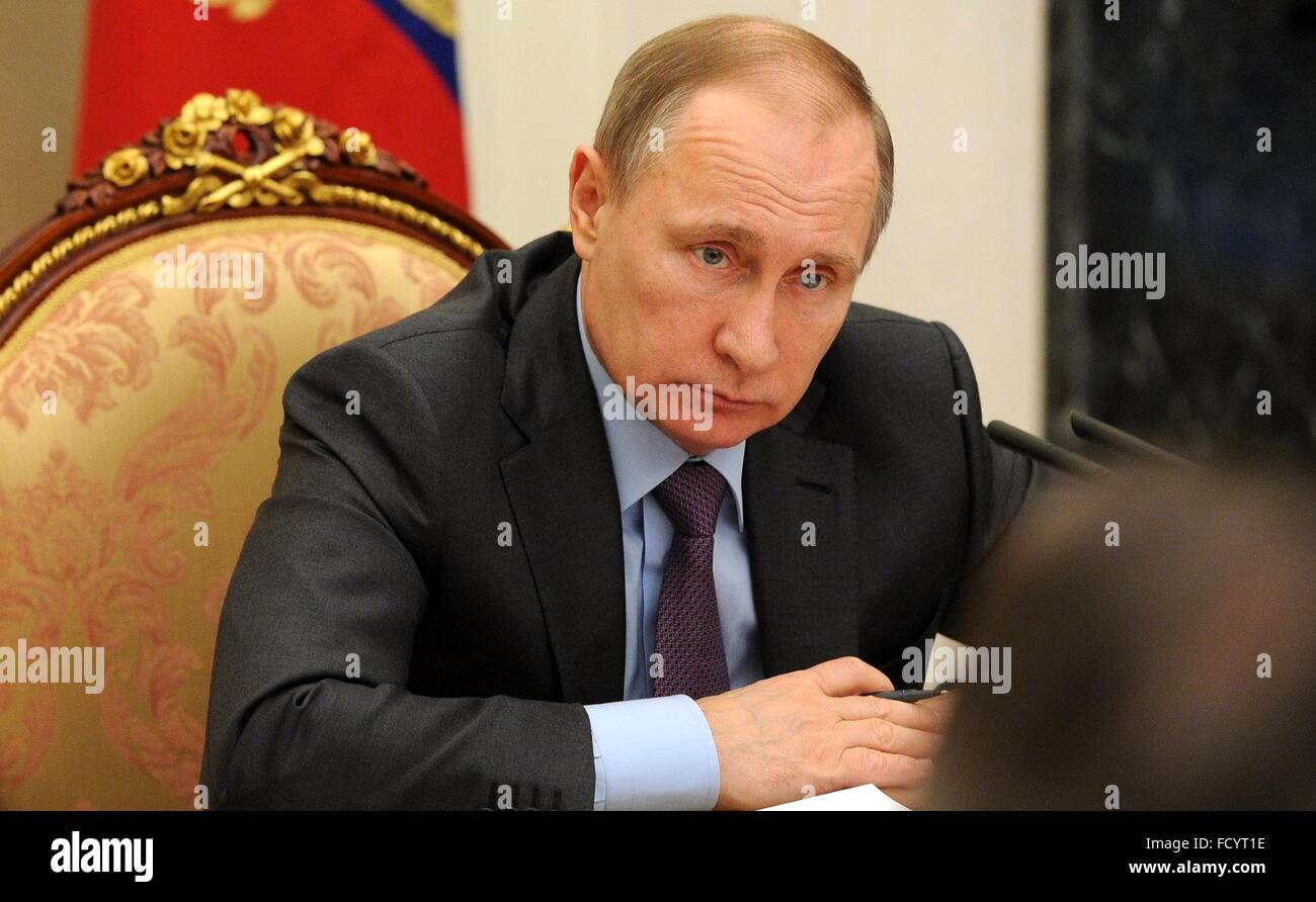 Moscou, Russie. 26 janvier, 2016. Le président russe Vladimir Poutine lors d'une réunion du Conseil présidentiel pour la lutte contre la corruption au Kremlin, le 26 janvier 2016 à Moscou, Russie. Banque D'Images