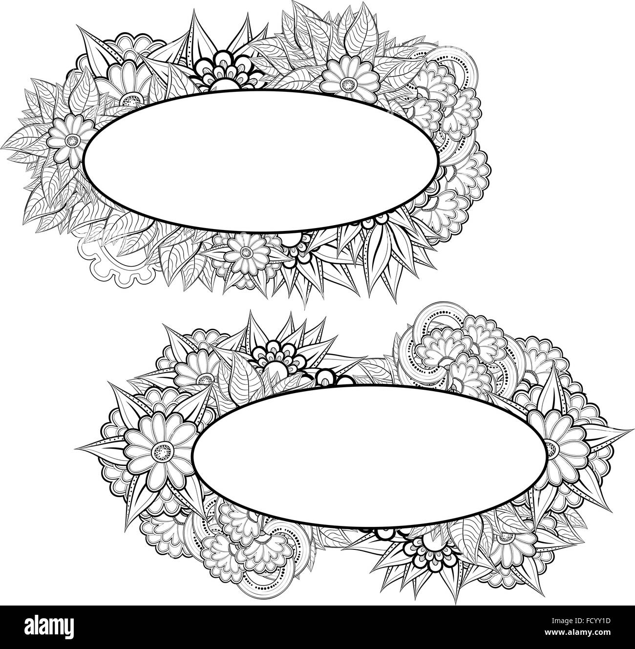 Floral frame set. Design rétro ethnique Illustration de Vecteur
