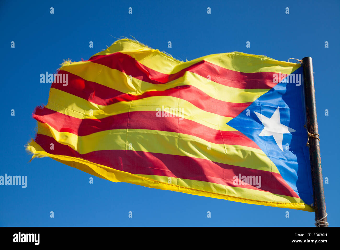 La Senyera ESTELADA Drapeau non officiel et est généralement agité par les partisans de l'indépendance de la Catalogne Espagne Banque D'Images