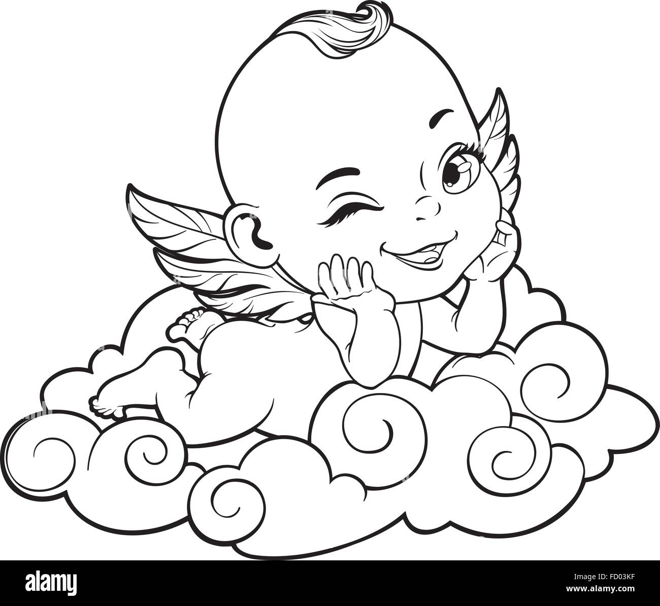 Happy Baby Cupid portant sur le cloud. Illustration de Vecteur