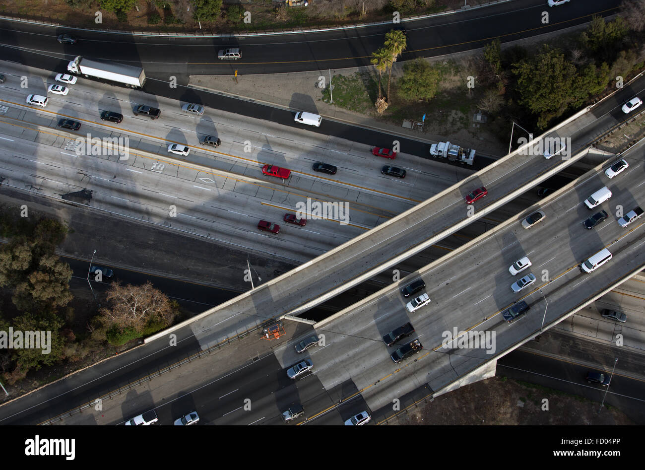 Vue aérienne de Los Angeles freeway. Banque D'Images