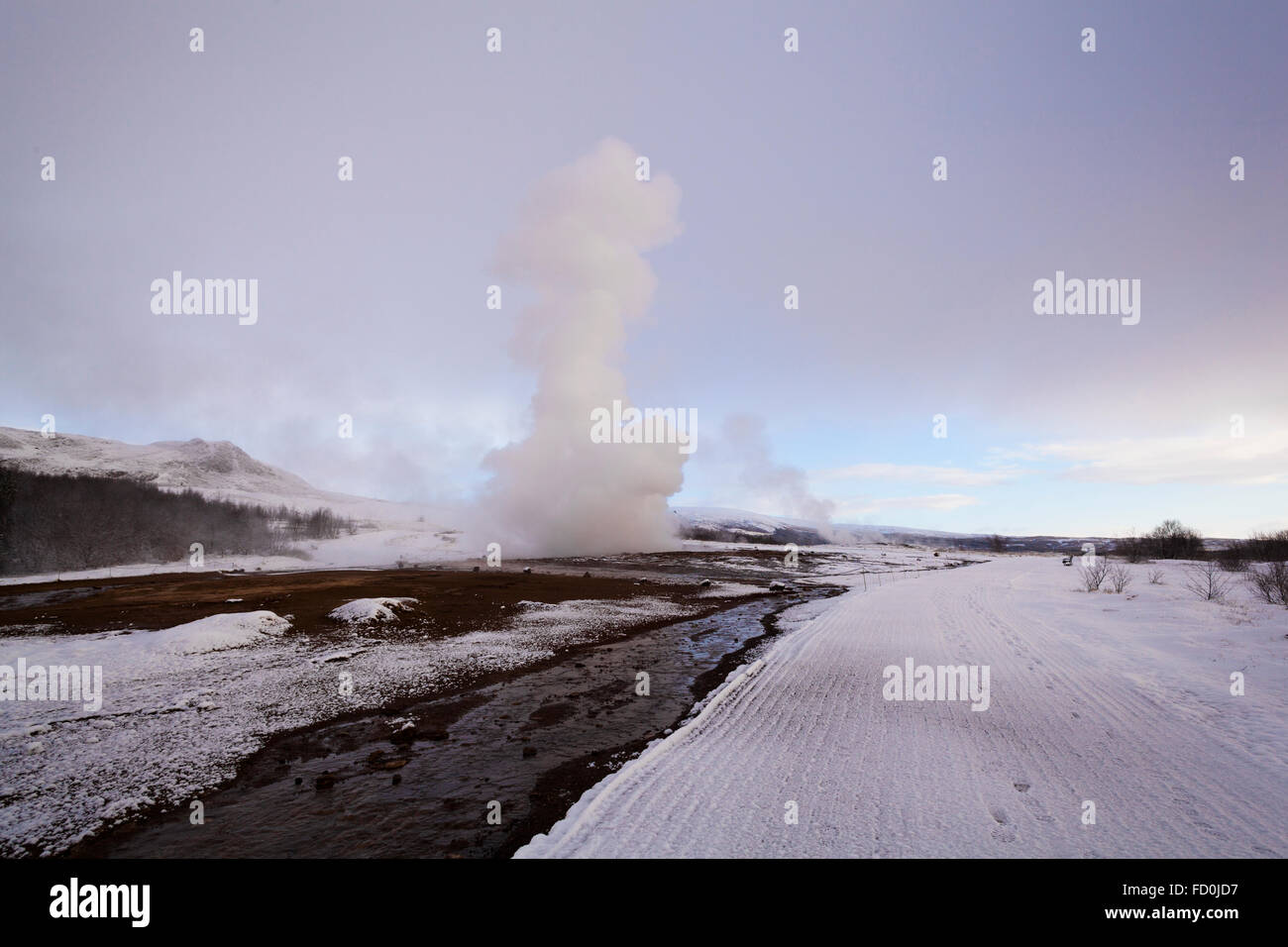 L'éruption du geyser Strokkur, l'Islande, l'hiver Banque D'Images