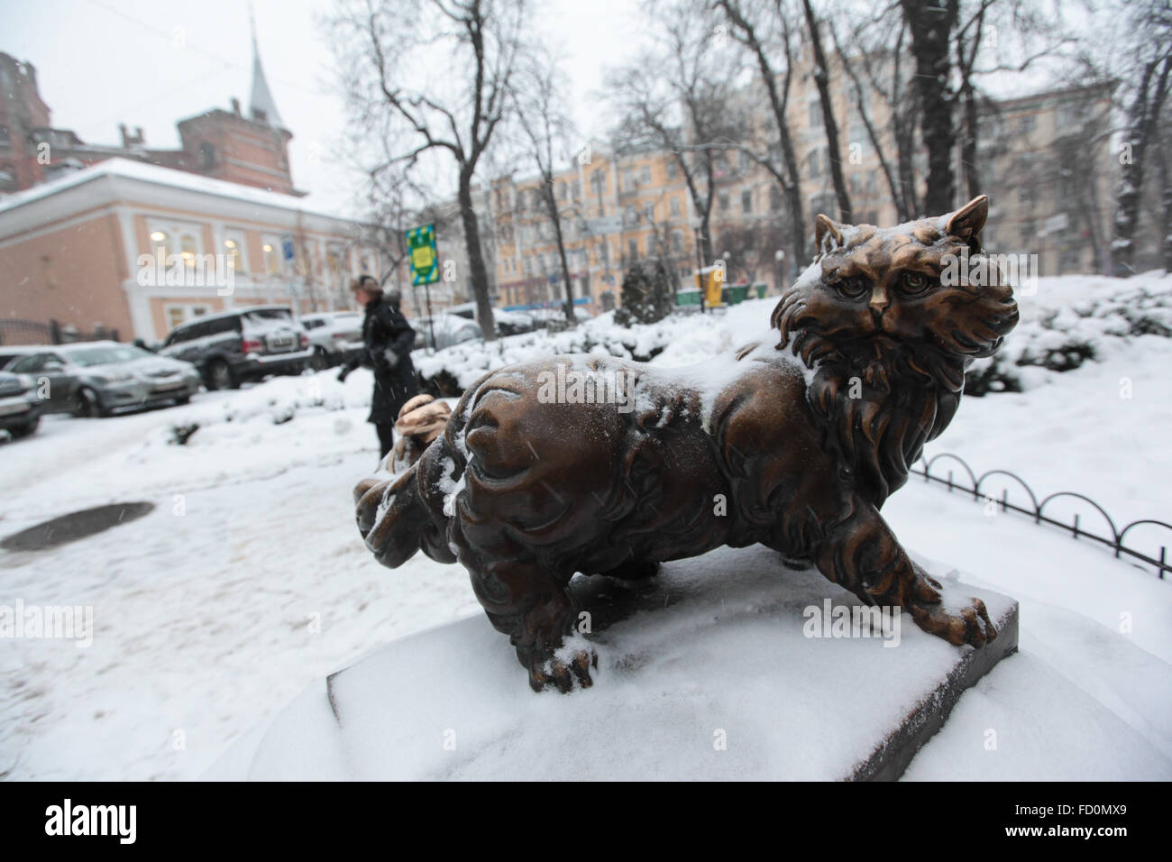 Kiev, Ukraine. 25 Jan, 2016. Une chute de neige a frappé la ville au début de la journée. Hydro ukrainien a annoncé le centre météorologique d'avertissement de tempête dans la capitale Kiev et certaines régions en Ukraine pour plusieurs jours encore. © Serhii Nuzhnenko/Pacific Press/Alamy Live News Banque D'Images