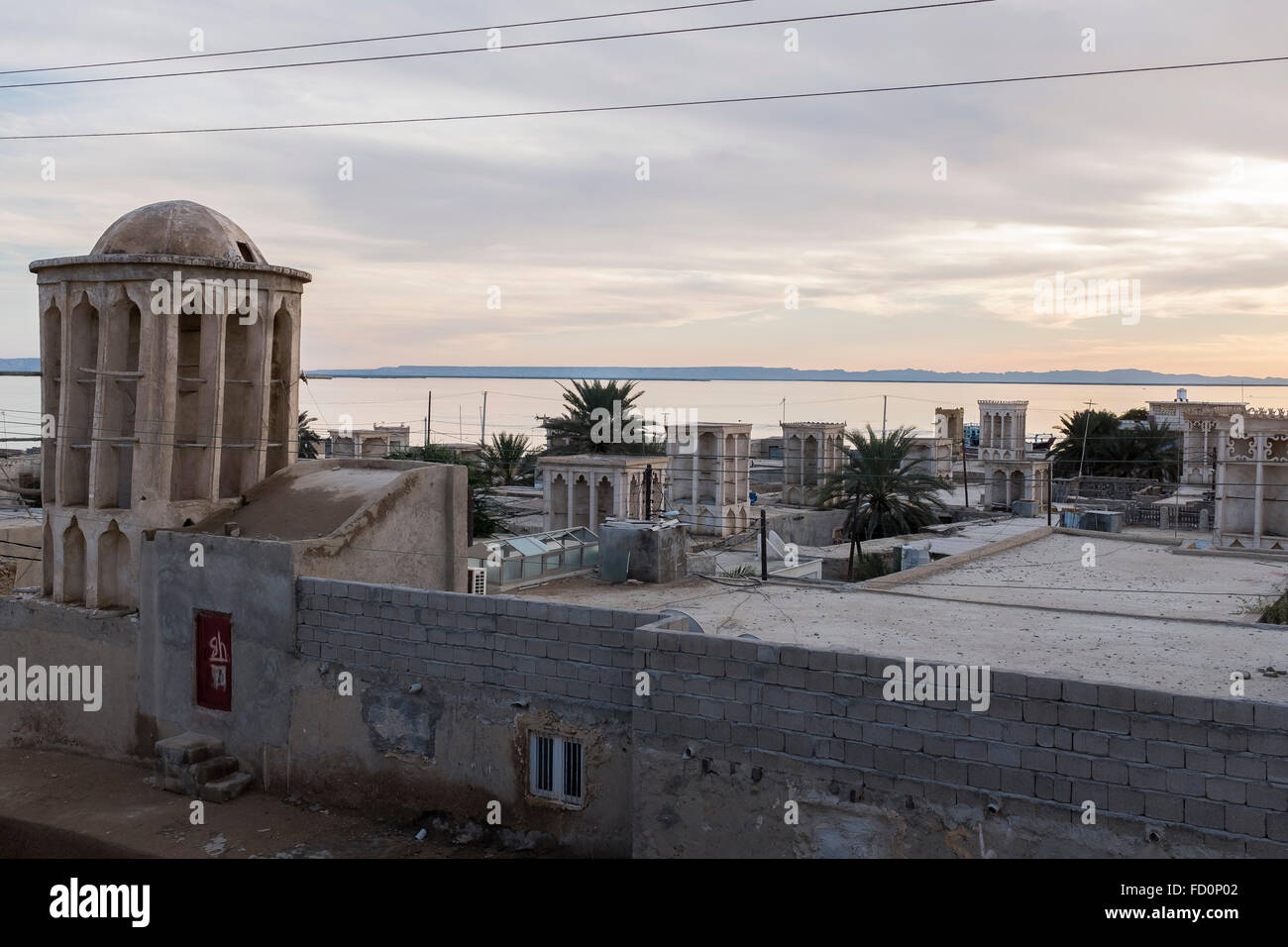 Le coucher du soleil, en août 2006, Laft, Hormoz, Iran. Banque D'Images