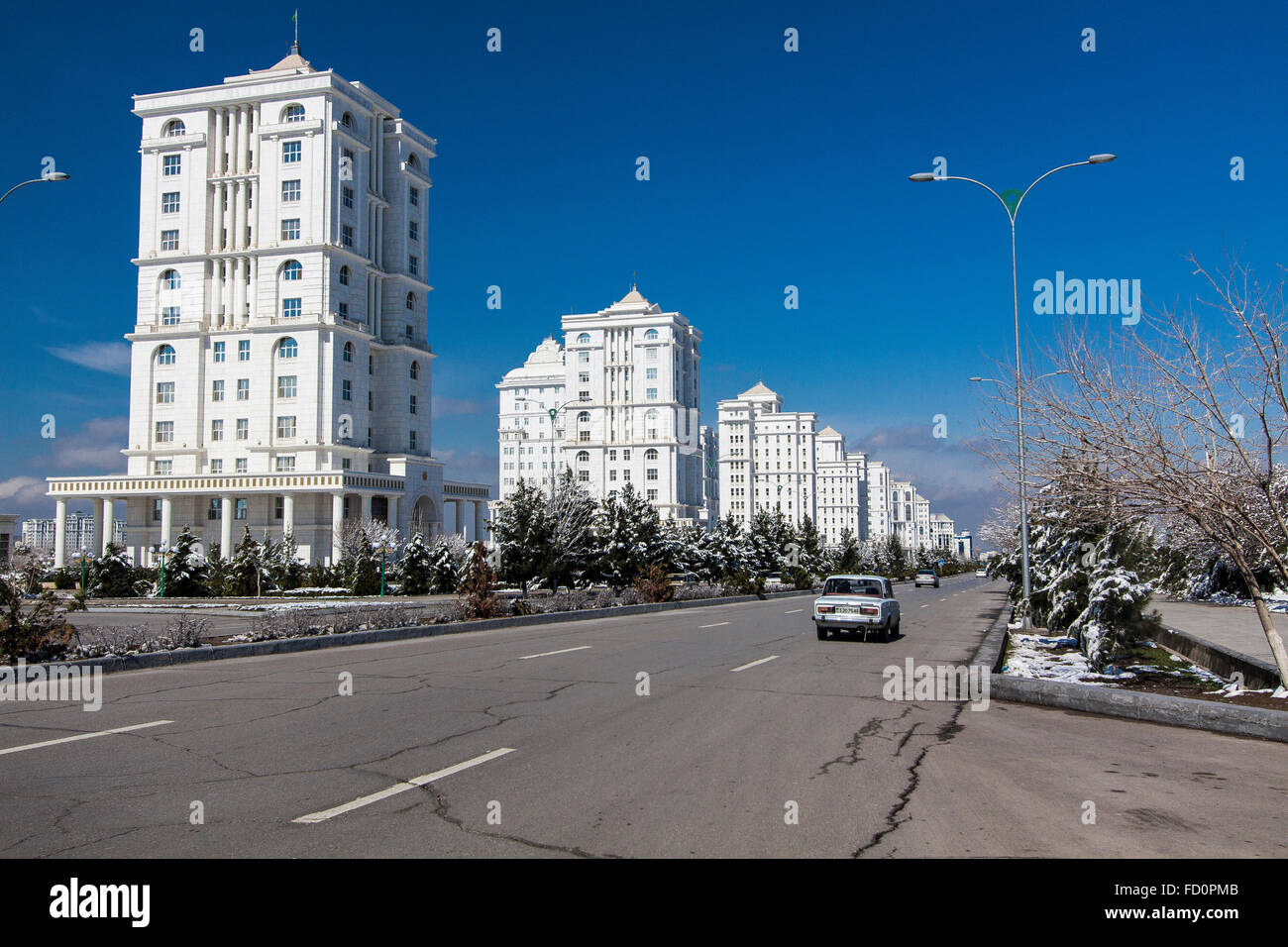 Rue, Ville Blanche, Achgabat (Turkménistan). Banque D'Images