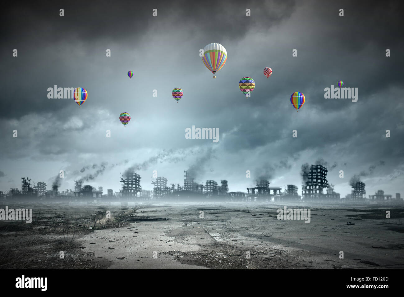 Image conceptuelle des ruines de la ville détruite Banque D'Images