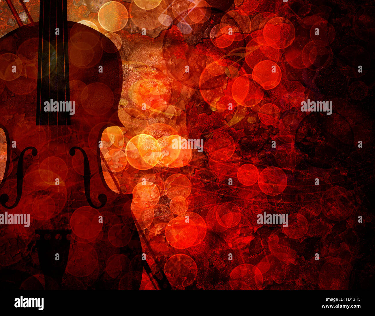 Le violon avec Bokeh Notes de musique et du Grunge Texture Background Illustration Banque D'Images