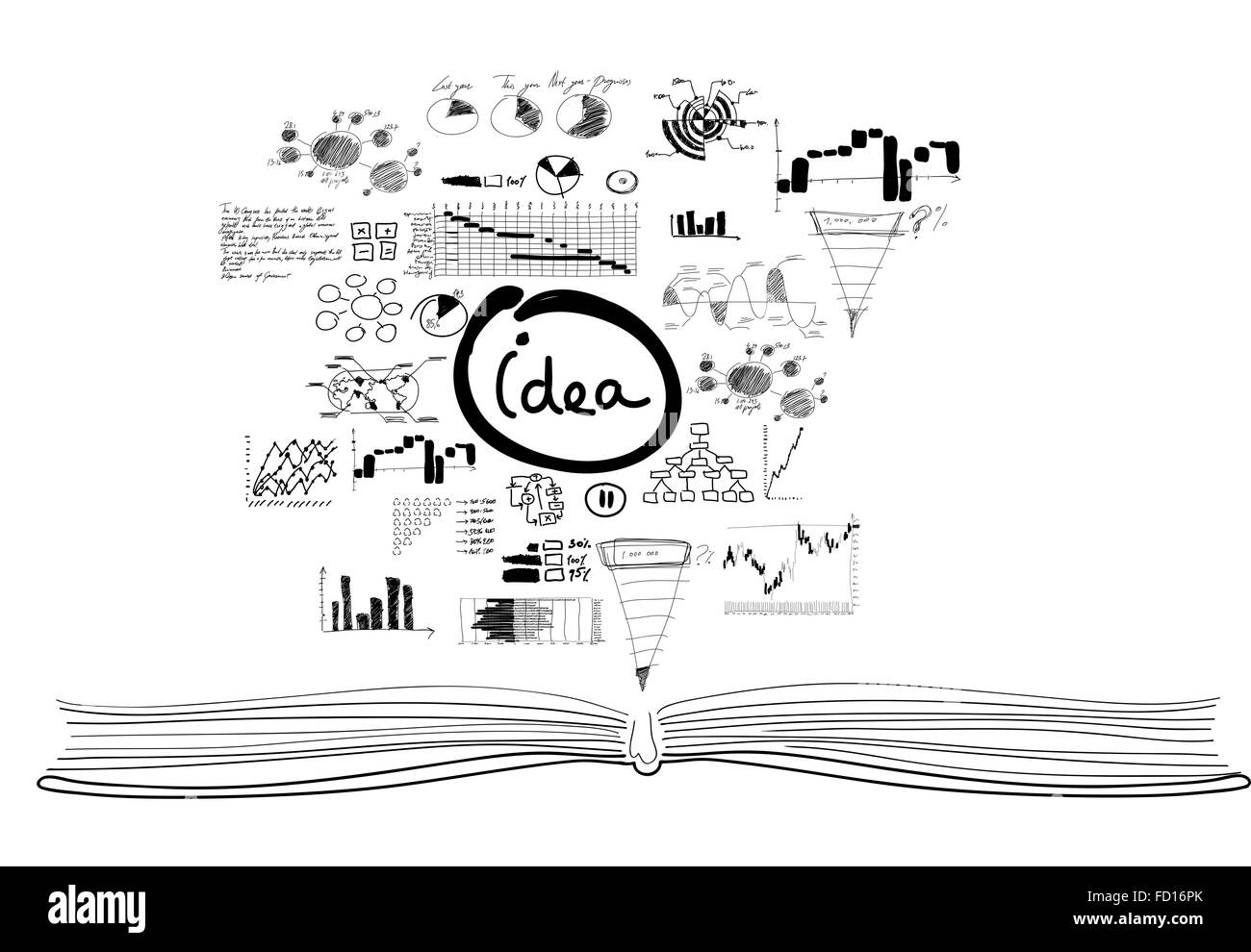 Arrière-plan avec les croquis sur fond blanc Banque D'Images