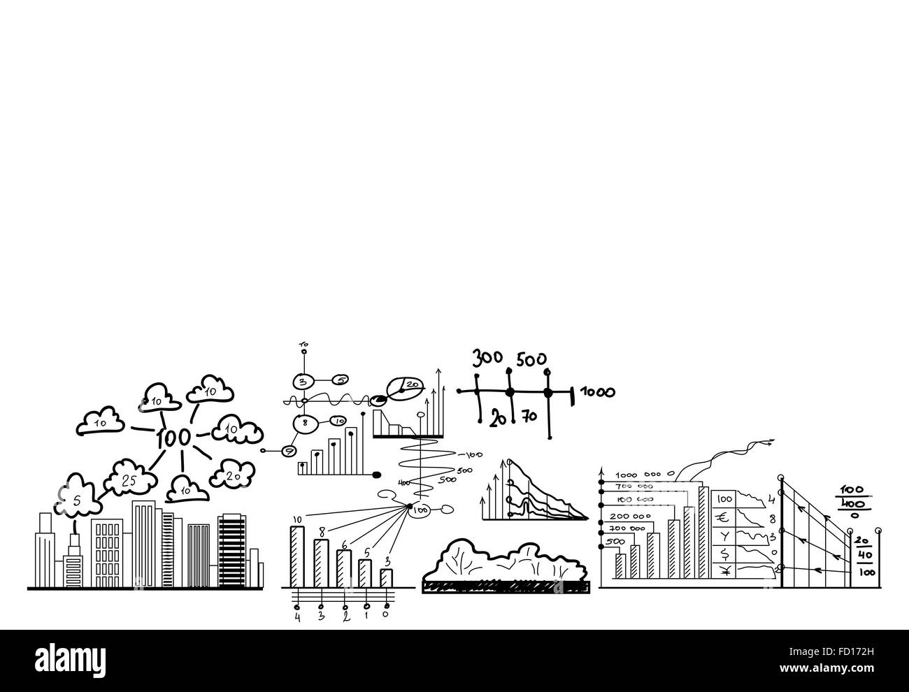 Arrière-plan avec les croquis sur fond blanc Banque D'Images
