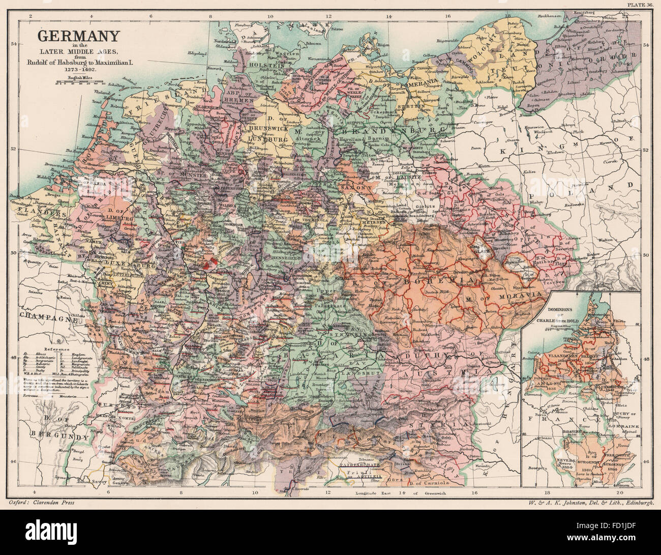 L'Allemagne médiévale : Rudolf Habsburg-Maximilian 1273-1492. Charles Bold, 1902 map Banque D'Images