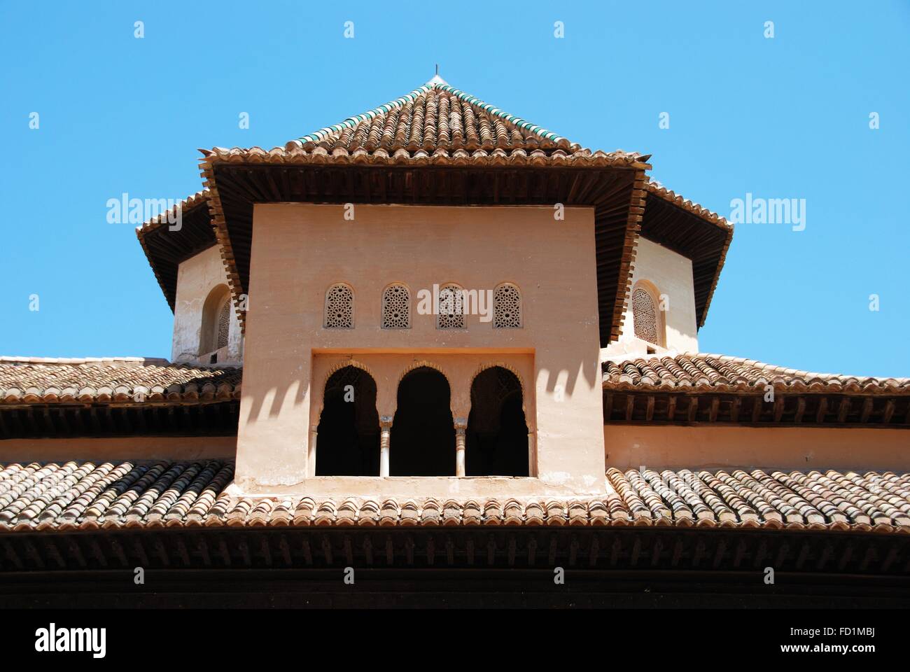 Toit de la Salas de los Reyes dans la Cour des Lions, le Palais de l'Alhambra, Grenade, Province de Grenade, Andalousie, espagne. Banque D'Images