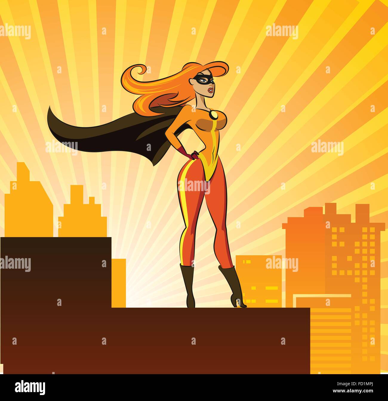 Super Héros - femmes. Vector illustration isolé sur un fond sunrise Illustration de Vecteur