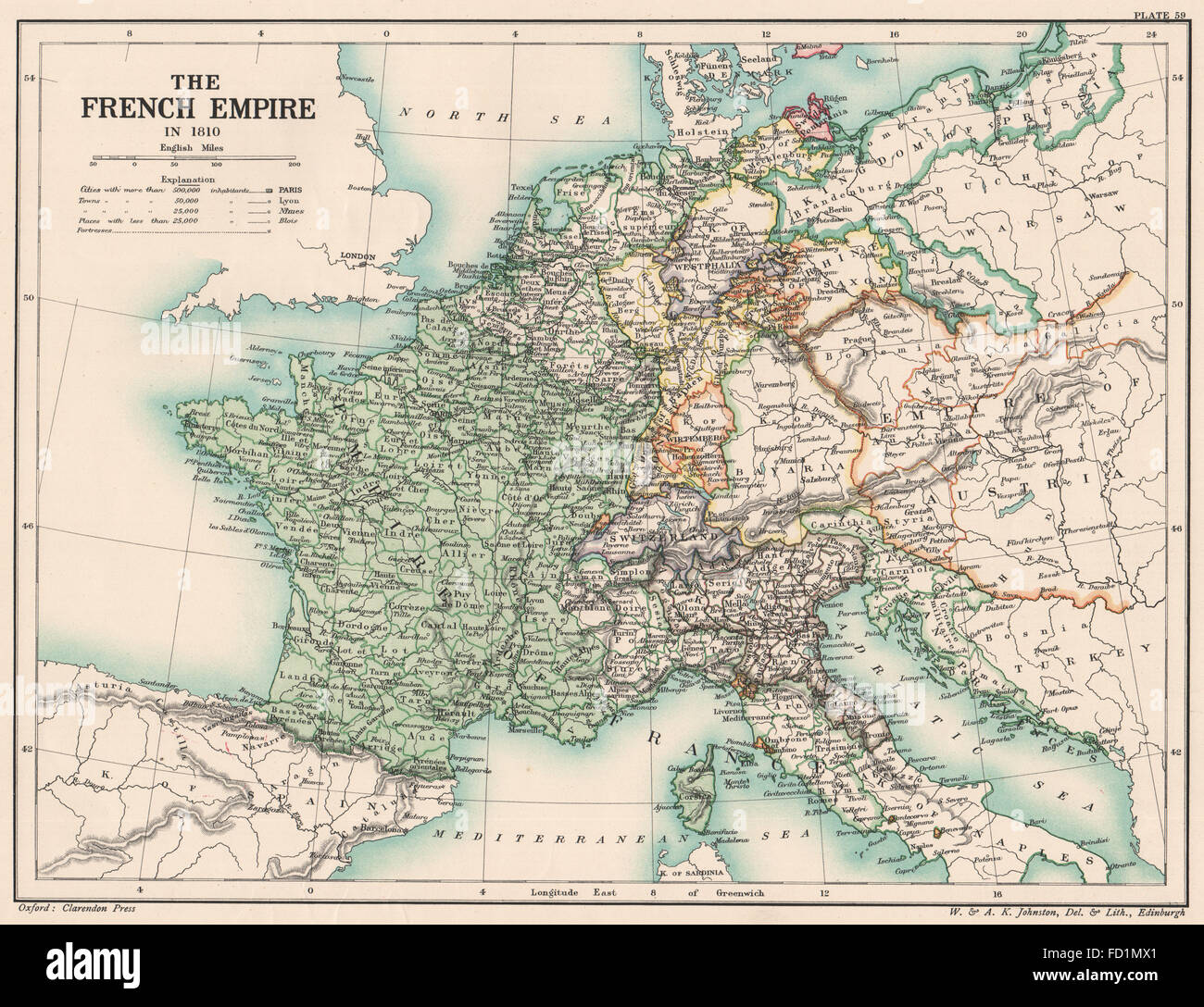 EMPIRE NAPOLÉONIEN : l'Empire français en 1810. L'Europe, 1902 carte antique Banque D'Images