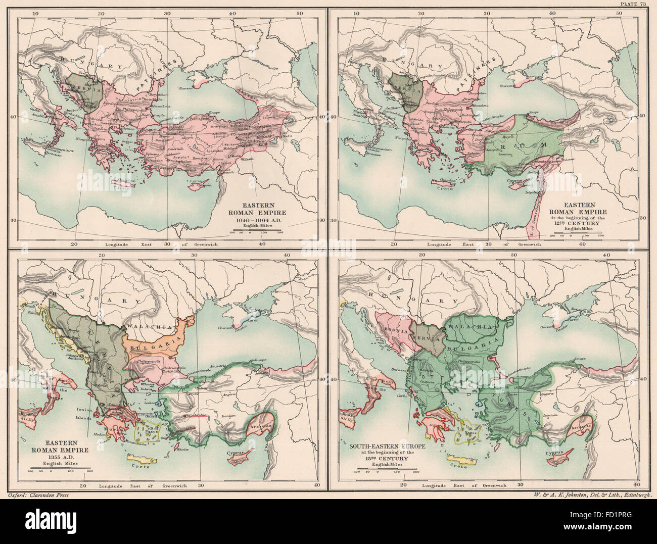 Romain de l'EST/empire byzantin : 1040-1064 ; 1100 ; 1355 ; SE Europe c1400, carte 1902 Banque D'Images