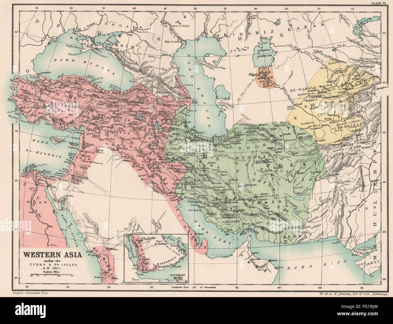 L'ASIE OCCIDENTALE EN 1600 : sous les turcs et persans, 1902 carte antique Banque D'Images