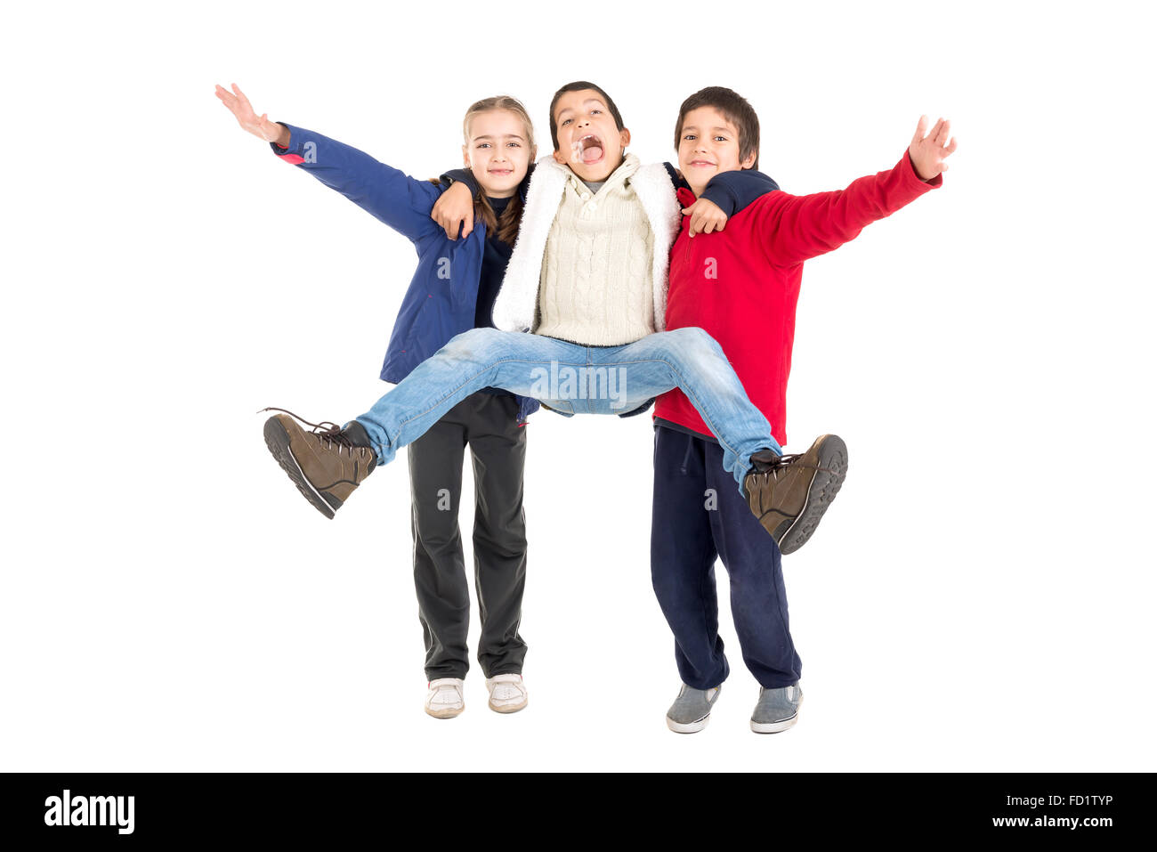 Groupe d'enfants isolés saut en blanc Banque D'Images