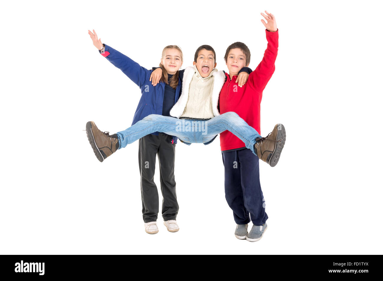 Groupe d'enfants isolés saut en blanc Banque D'Images