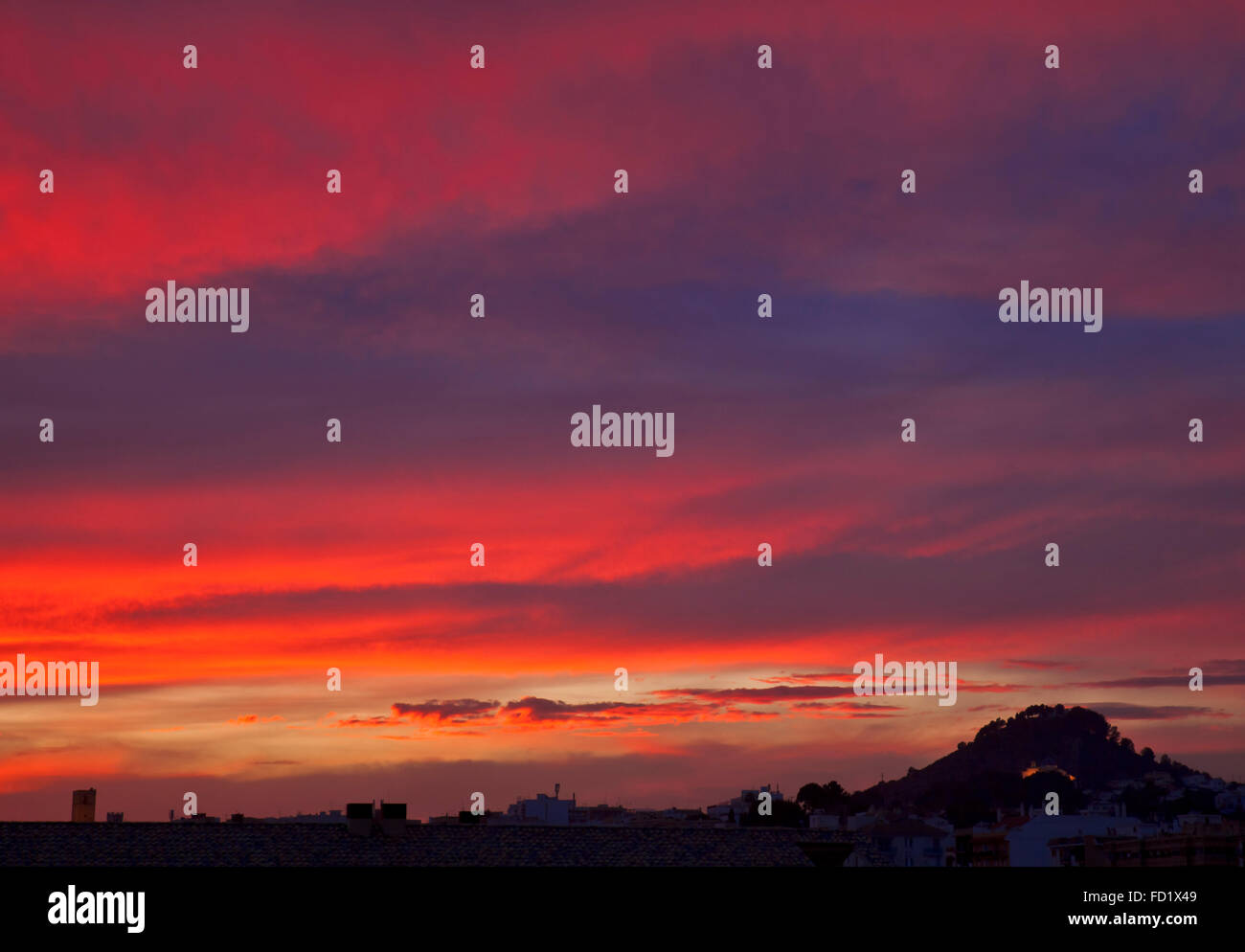 Coucher de Javea, Espagne. Banque D'Images
