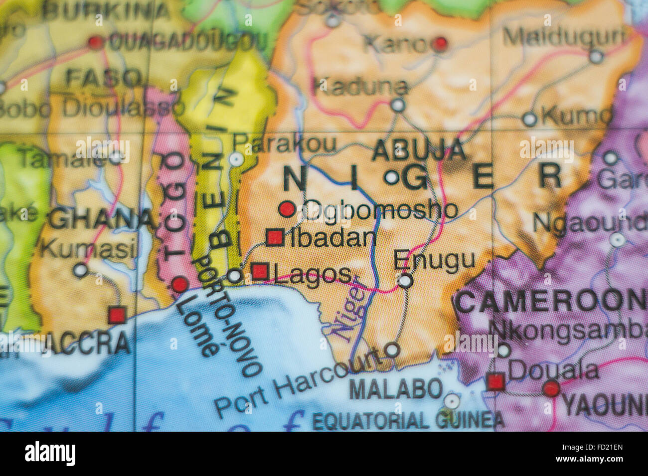 Photo d'une carte de Nigeria et la capitale Abuja . Banque D'Images