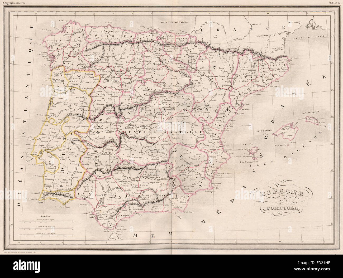 IBERIA. Espagne Portugal. Espagne Portugal. Couleur d'origine. MALTE-BRUN, c1846 la carte Banque D'Images