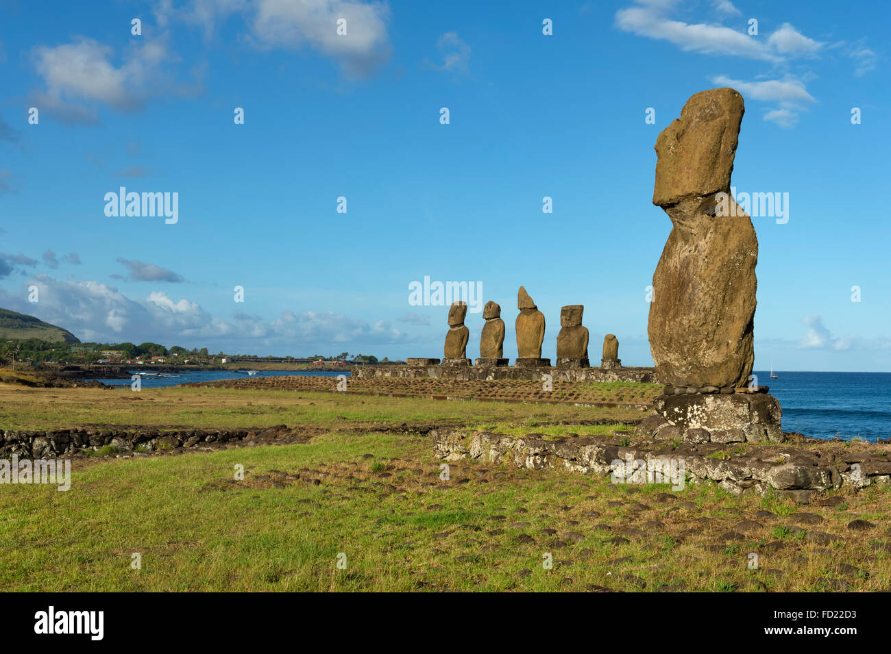 Moais, Hanga Roa, parc national de Rapa Nui, l'île de Pâques, Chili, UNESCO World Heritage Banque D'Images