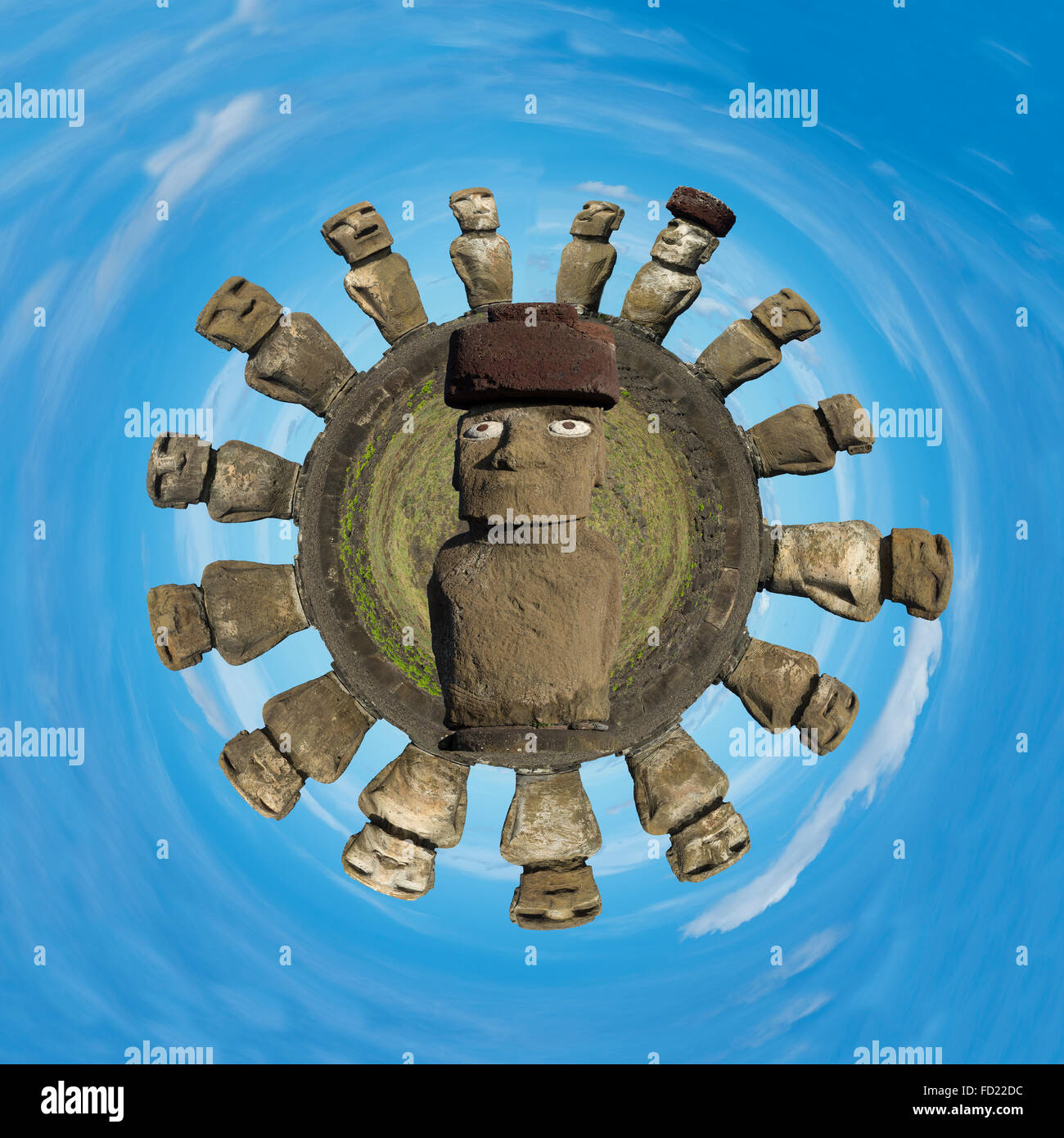 À Moais Ahu Tongariki, parc national de Rapa Nui, l'île de Pâques, Chili, UNESCO World Heritage Banque D'Images