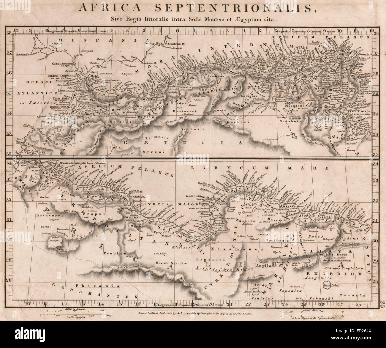 L'AFRIQUE DU NORD ANTIQUE:Septentrionalis.Tripolitana Mauritanie.Arrowsmith, 1828 map Banque D'Images