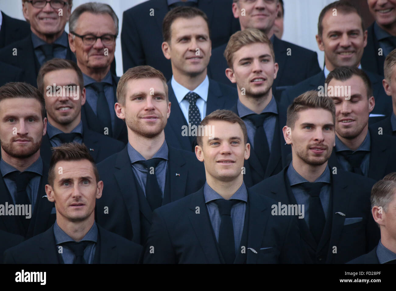 Shkodran Mustafi, Philipp Lahm, Miroslav Klose, p. Mertesacker, Oliver Bierhoff, Manuel Neuer, Christoph Kramer, Ron-Robert Zie Banque D'Images