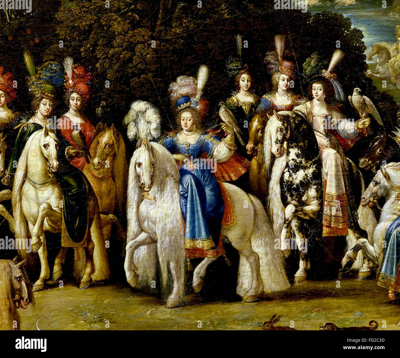 L'intention de décorer le bureau de la Reine Anne d'Autriche, Richelieu château Deruet 1588-1660 France Français française ( l'air (ou 'Autumn'). C'est le premier tableau de la série, acquis par Richelieu, les trois autres sont arrivés plus tard. Il représente la Duchesse de Lorraine accompagnée de mesdames cour lors d'un faucon de chasse. C'est le seul qui n'est pas consacrée à la gloire de la famille royale. ) Banque D'Images