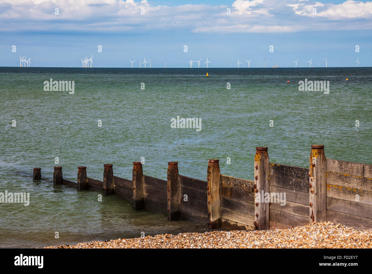 Le Kentish Flats parc éolien offshore au large de la côte du Kent à Whitstable. Banque D'Images