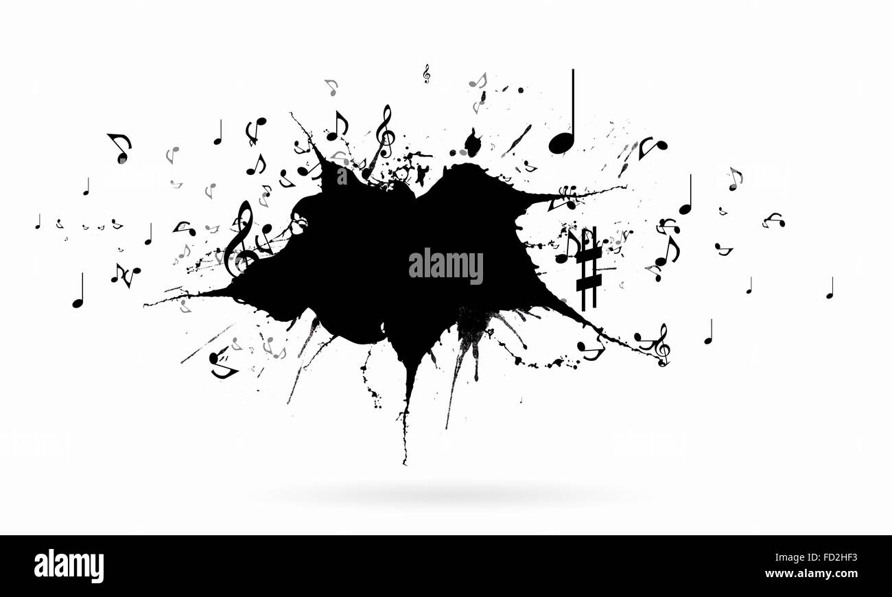 Image conceptuelle avec la musique noire signes sur fond blanc Banque D'Images