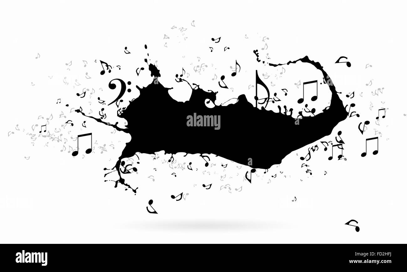 Image conceptuelle avec la musique noire signes sur fond blanc Banque D'Images