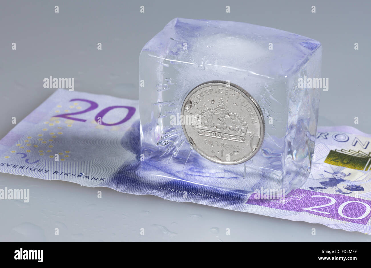 Couronne suédoise un coin dans les glaces de 20 Couronne suédoise note Banque D'Images