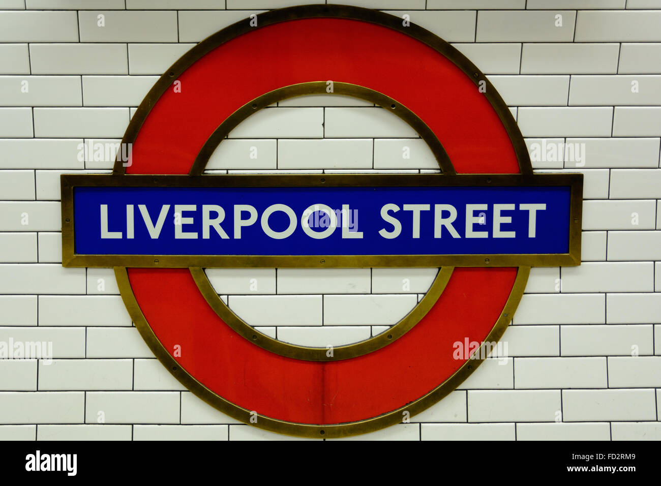 La gare de Liverpool Street underground sign, Londres, Angleterre Banque D'Images