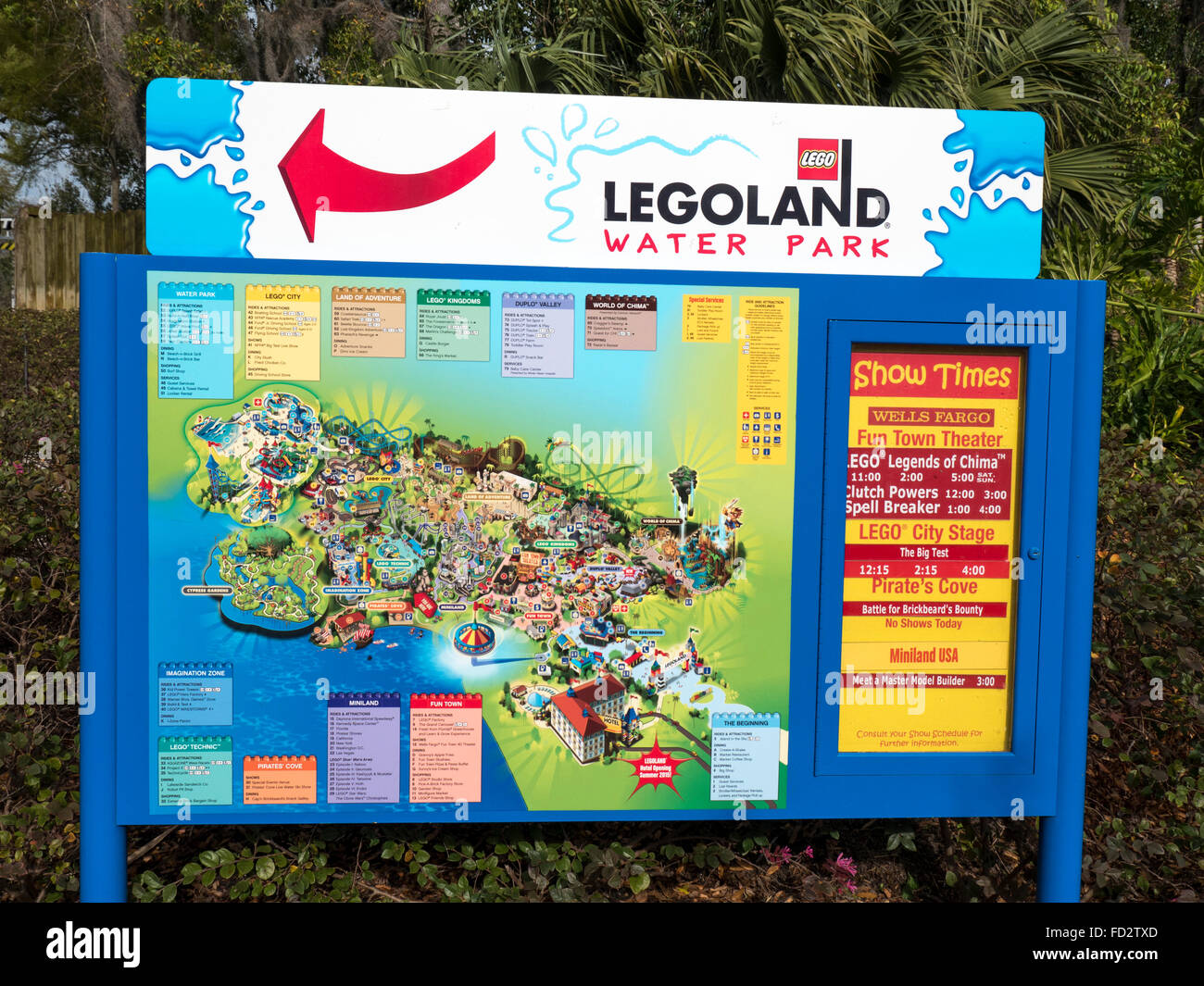 Un signe en montrant une carte de Legoland, le parc d'une partie de l'attraction du parc à thème Lego en Floride Banque D'Images