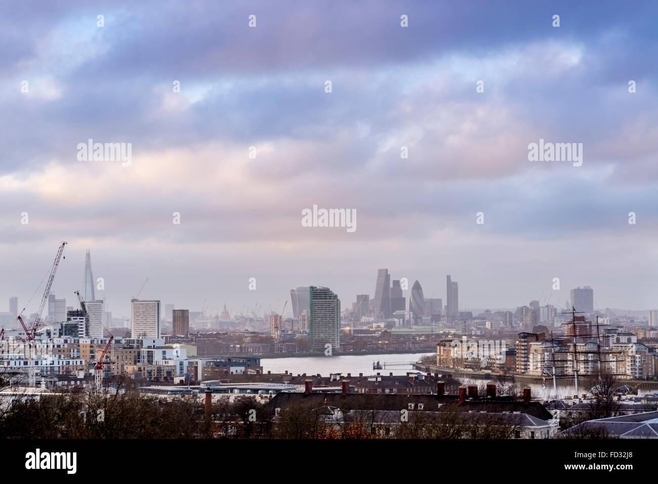 Vue panoramique de la ville de Londres Greenwich Park. Banque D'Images