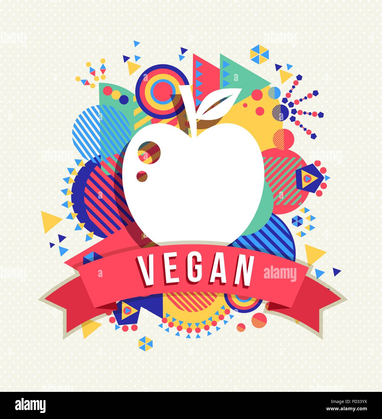 Vegan icône apple concept design avec étiquette de texte et d'arrière-plan coloré de forme géométrique. Vecteur EPS10. Illustration de Vecteur