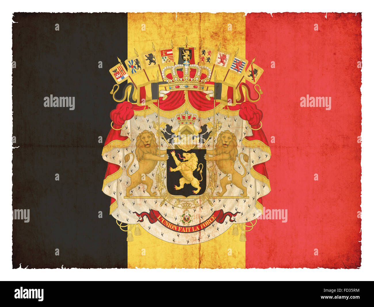 Drapeau national de Belgique armoiries créées dans un style grunge Banque D'Images