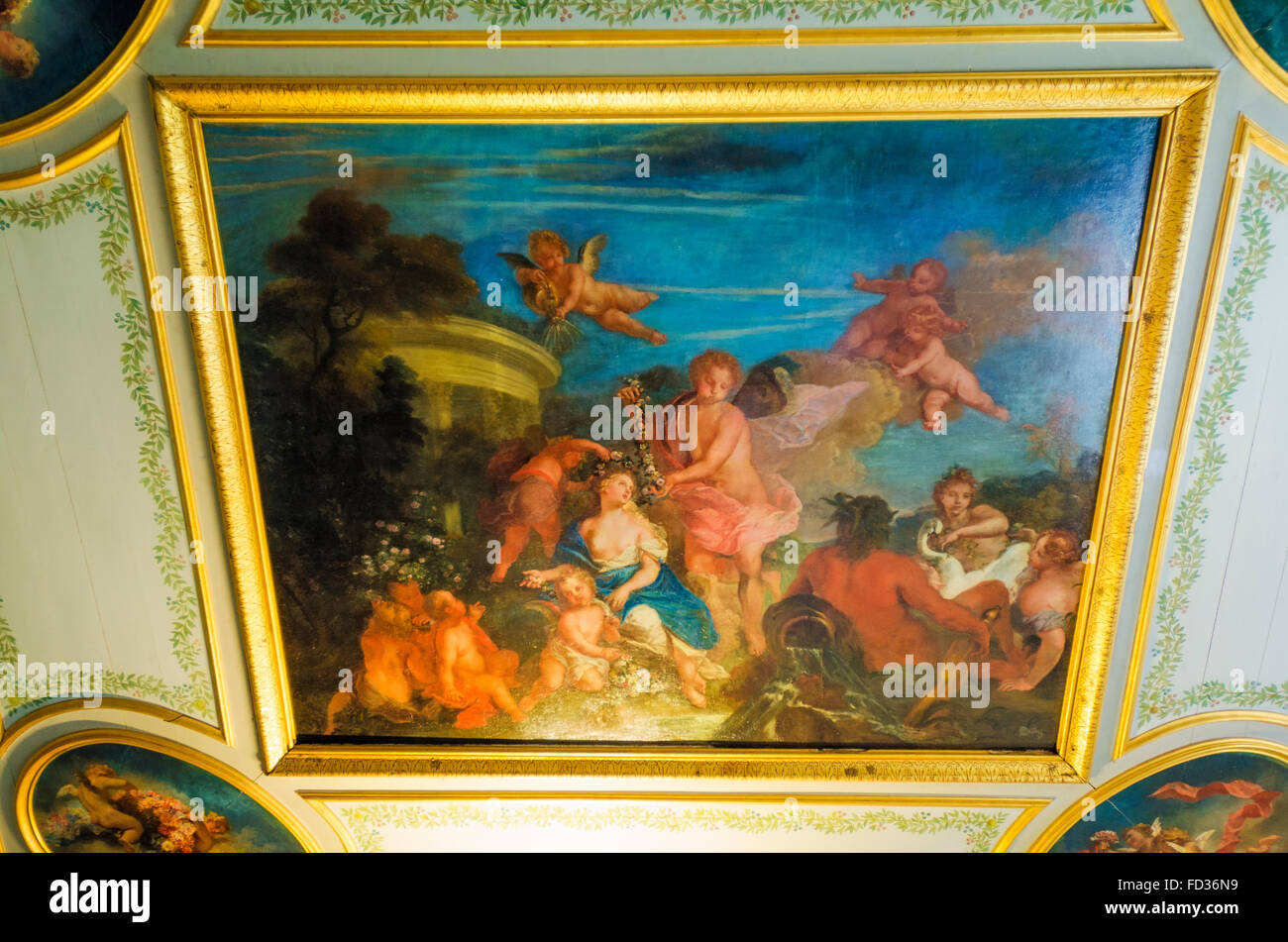 Plafond peint au Château de Chenonceau, Chenonceau, Loire, France Banque D'Images