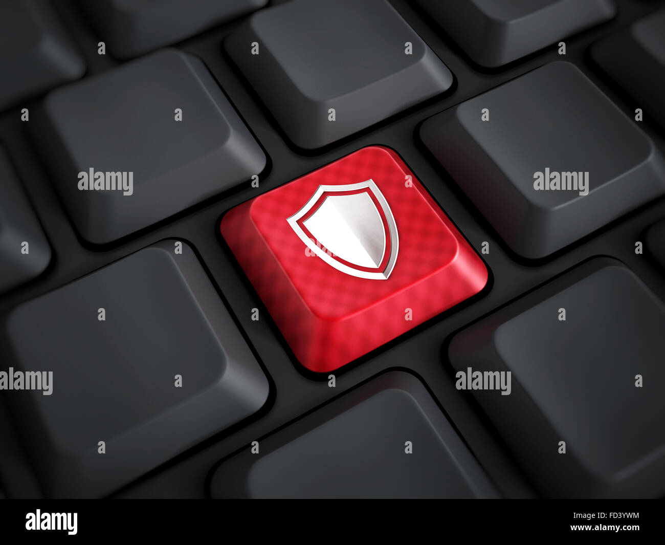 Icône de bouclier sur une touche de clavier d'ordinateur rouge Banque D'Images