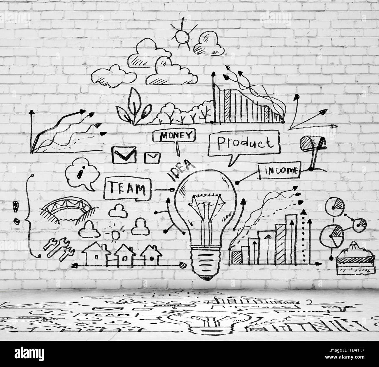 Croquis image avec des idées d'entreprise diagrammes et graphiques Banque D'Images