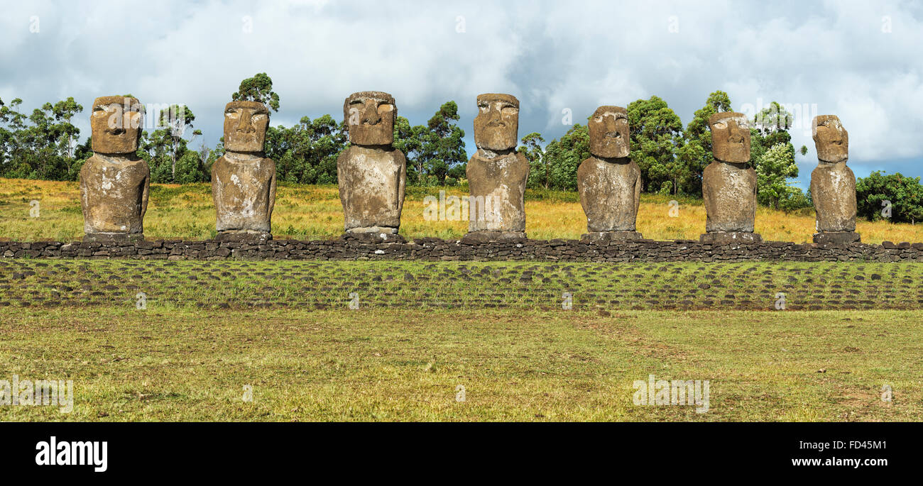 Ahu Akivi, Ahu Akivi Moais, Chili, île de Pâques, parc national de Rapa Nui, Site du patrimoine mondial de l'UNESCO Banque D'Images